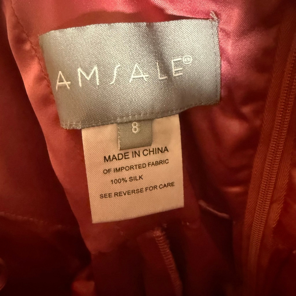 NWT AMSALE ~ Rhubarb Chiffon Crinkle Silk Sweetheart Formal Dress 8 $270 - Picture 6 of 9